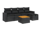 6-piece garden furniture set with cushions, black woven resin HRMX23915