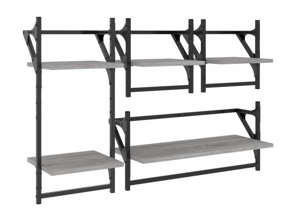Zensova 4-piece wall shelf set with bars, grey XWPQ91104