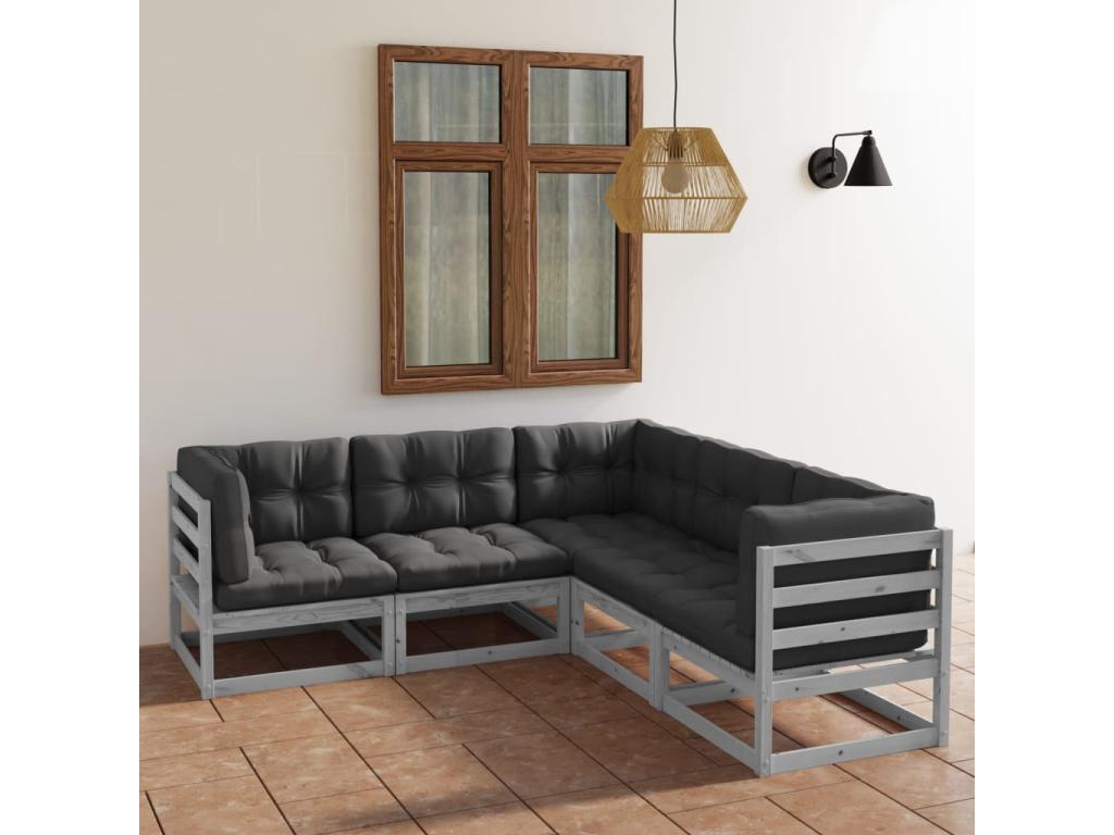 5-piece garden furniture set with cushions, solid pine wood, RNYJ63349