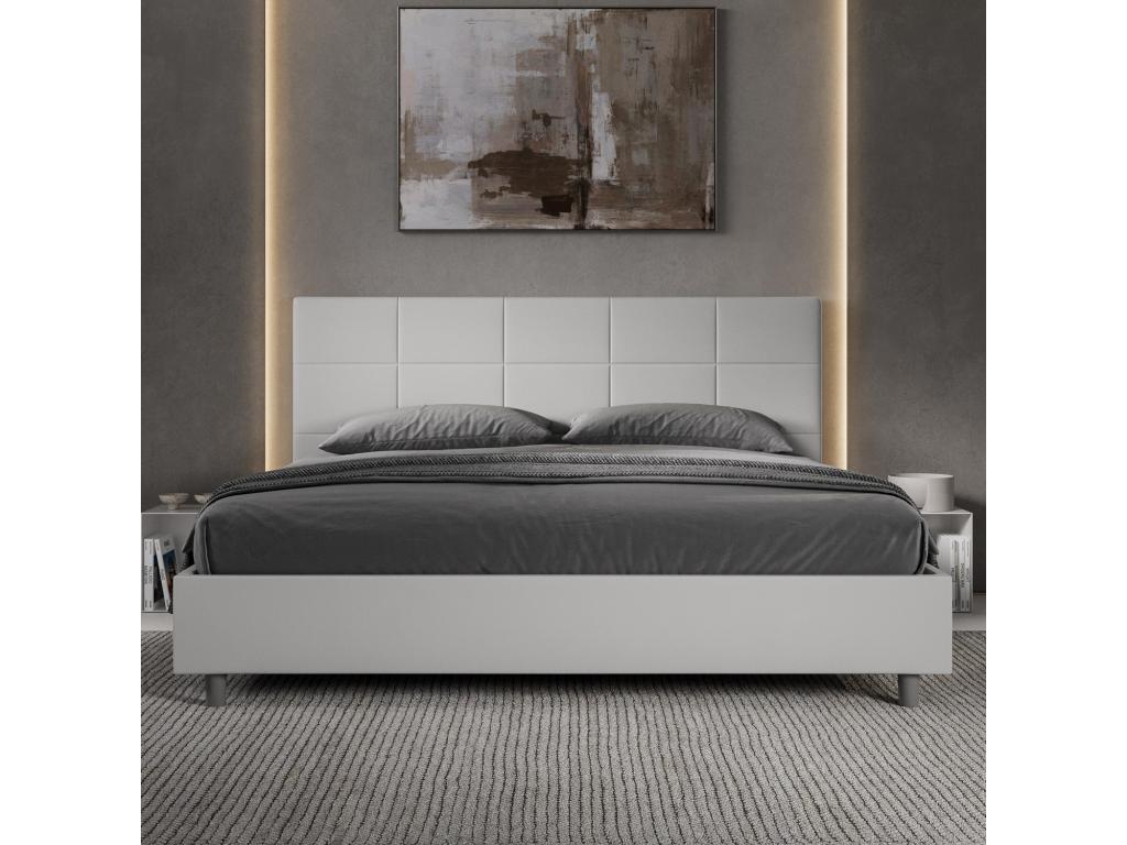 Elariva QEJP21758 White Faux Leather Upholstered Bed with Slatted Base 180x200