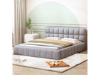 Upholstered double bed 140x200 cm with soft backrest, upholstered bed frame, linen grey, mattress not included YHTD28698