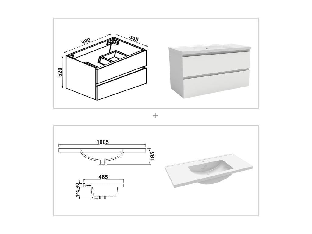 100cm Bathroom Vanity Unit with Mirror Column, 3 Colors, White ZEPM90341