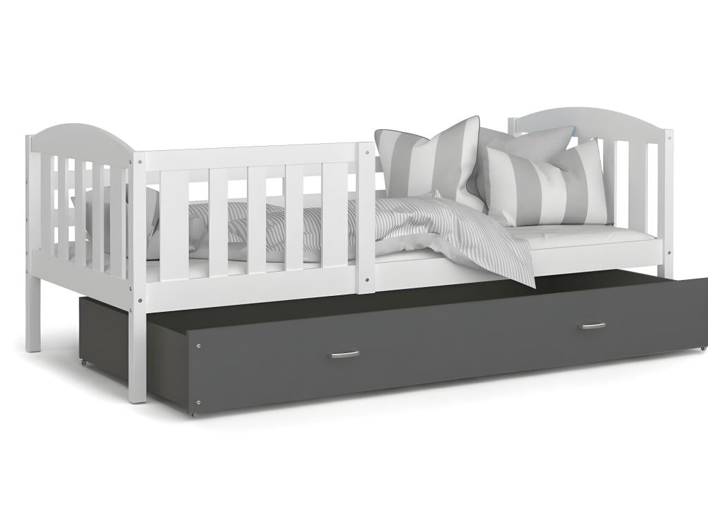 Zensova Children's Bed 90x190 White - Grey Delivered with drawer bed base and 7cm foam mattress NAFT35608