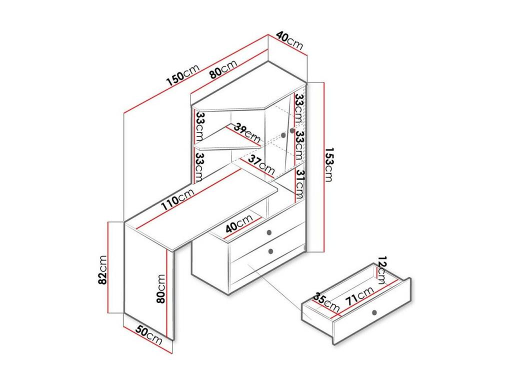 Desk 110 with drawers - With doors. Number of doors: 2. Dimensions: 82x150x50cm. XTLS04433