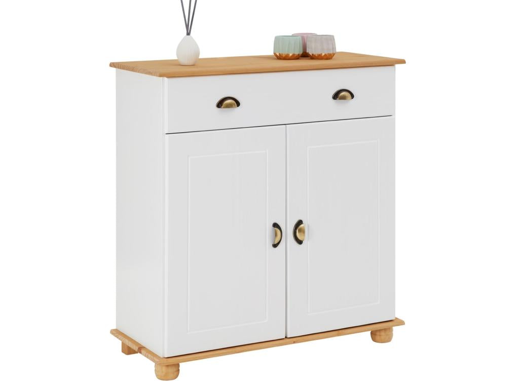 Zensova sideboard, chest of drawers, low storage unit with 1 drawer and 2 doors in solid pine, white and brown stained finish ODFV35448