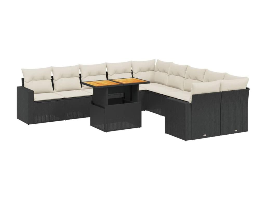 11-piece garden furniture set with cushions, black woven resin CFII40596