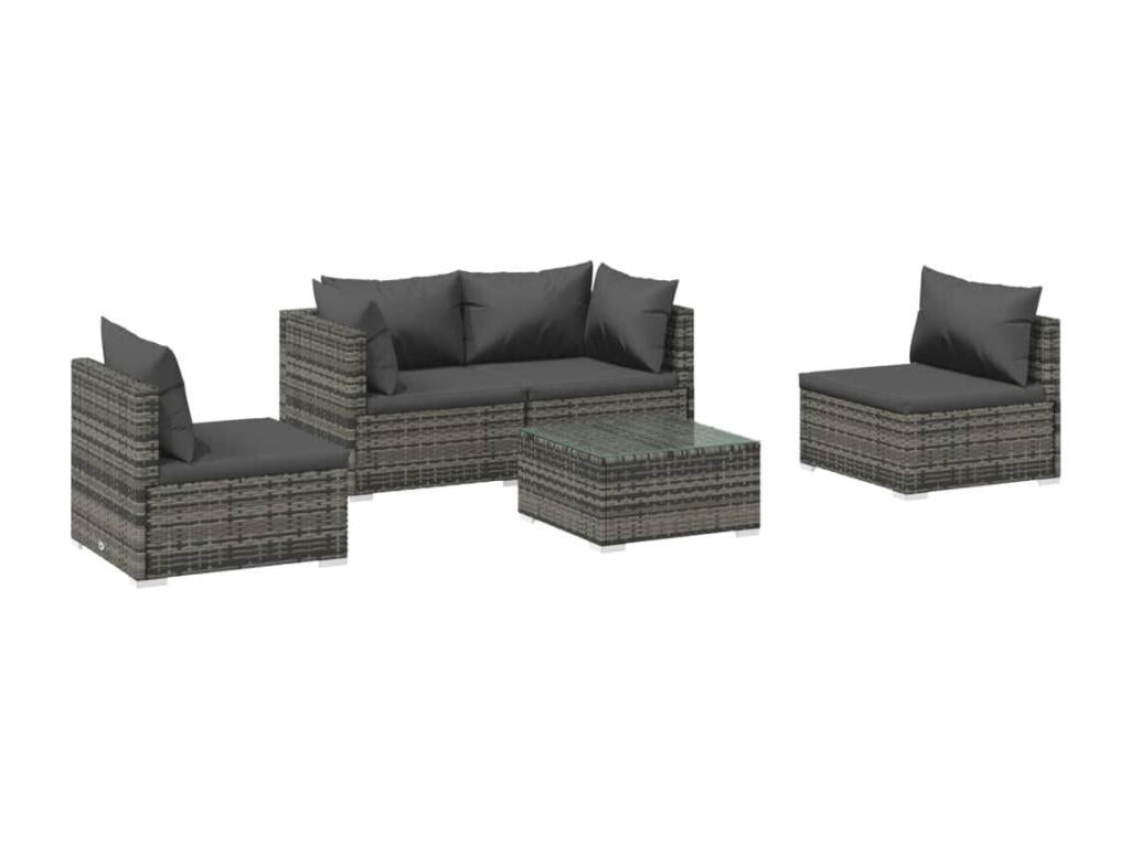 5-piece garden furniture set with cushions, woven resin, grey, GKAR84106