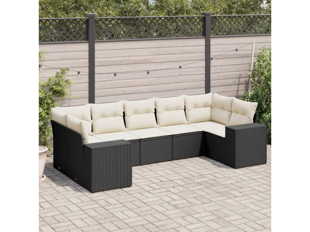 7-piece garden furniture set with cushions, Zensova woven resin JKUR90709