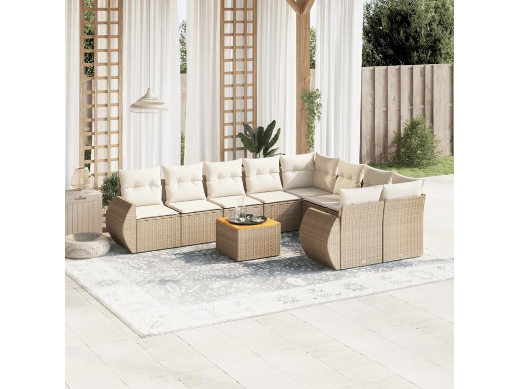 10-piece beige resin wicker garden furniture set with cushions NDCT83259