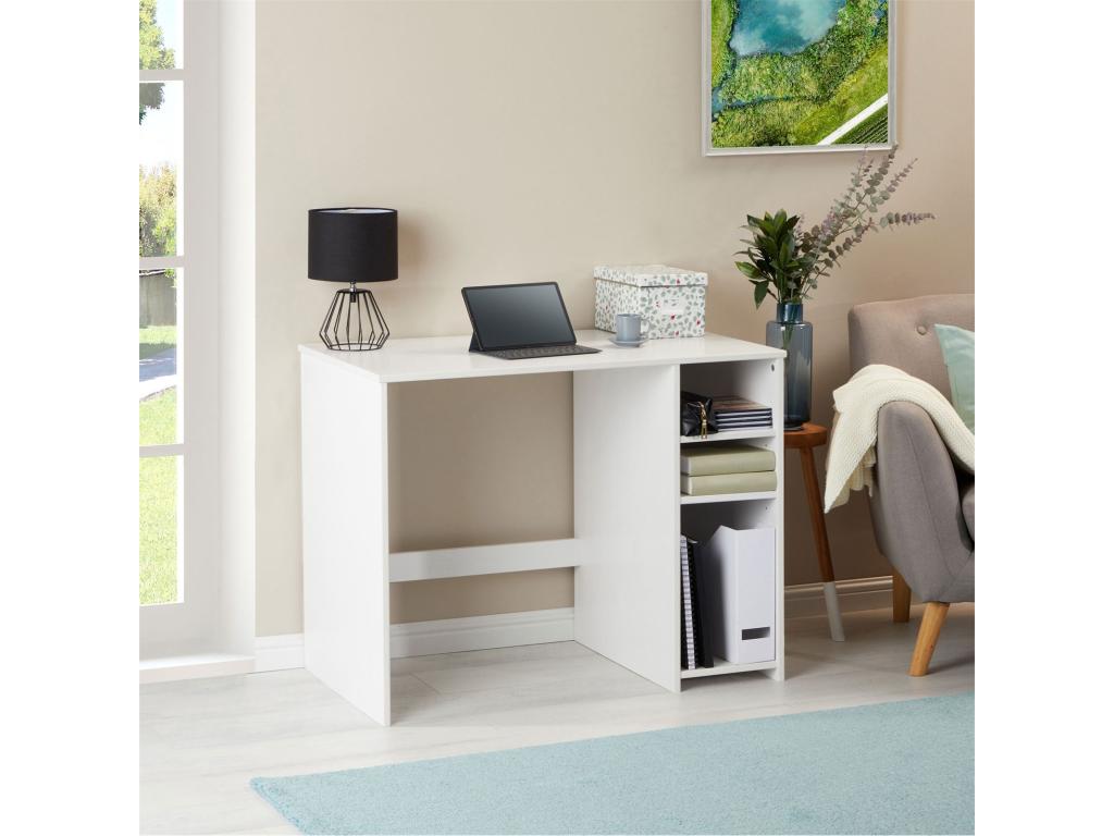 Desk with storage unit with 2 height-adjustable shelves in solid pine with white stain finish MTVK19814