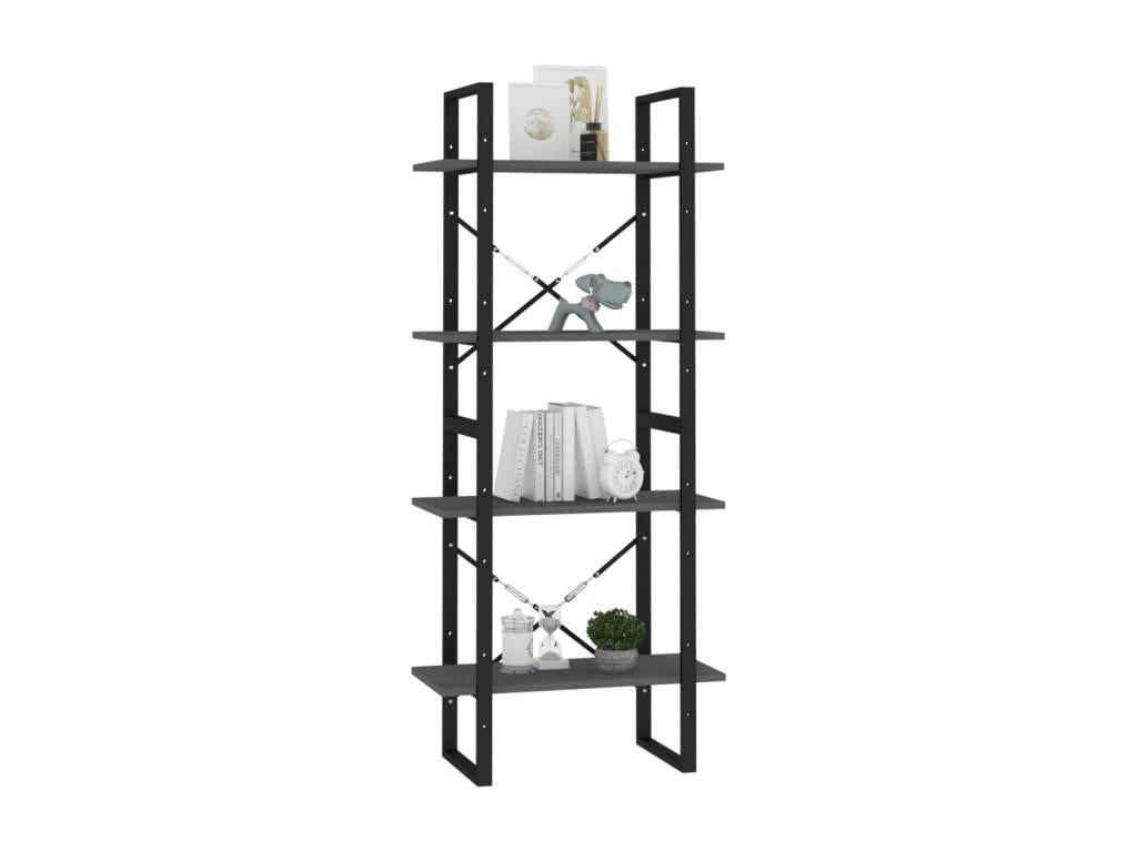 4-Tier Bookshelf, Grey, 60x30x140 cm, Solid Pine Wood, ERHZ98961