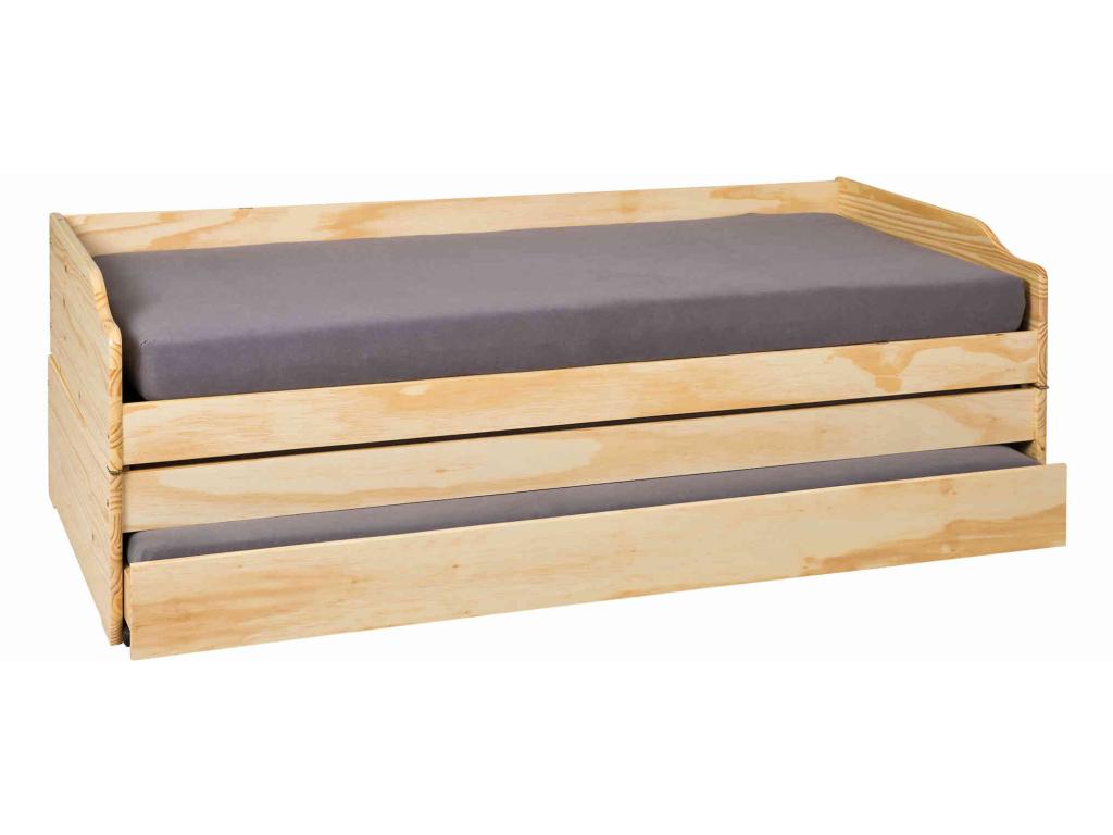 Trundle bed for 3 people in solid light oak wood 90x200 - LT12015 FMUP33645