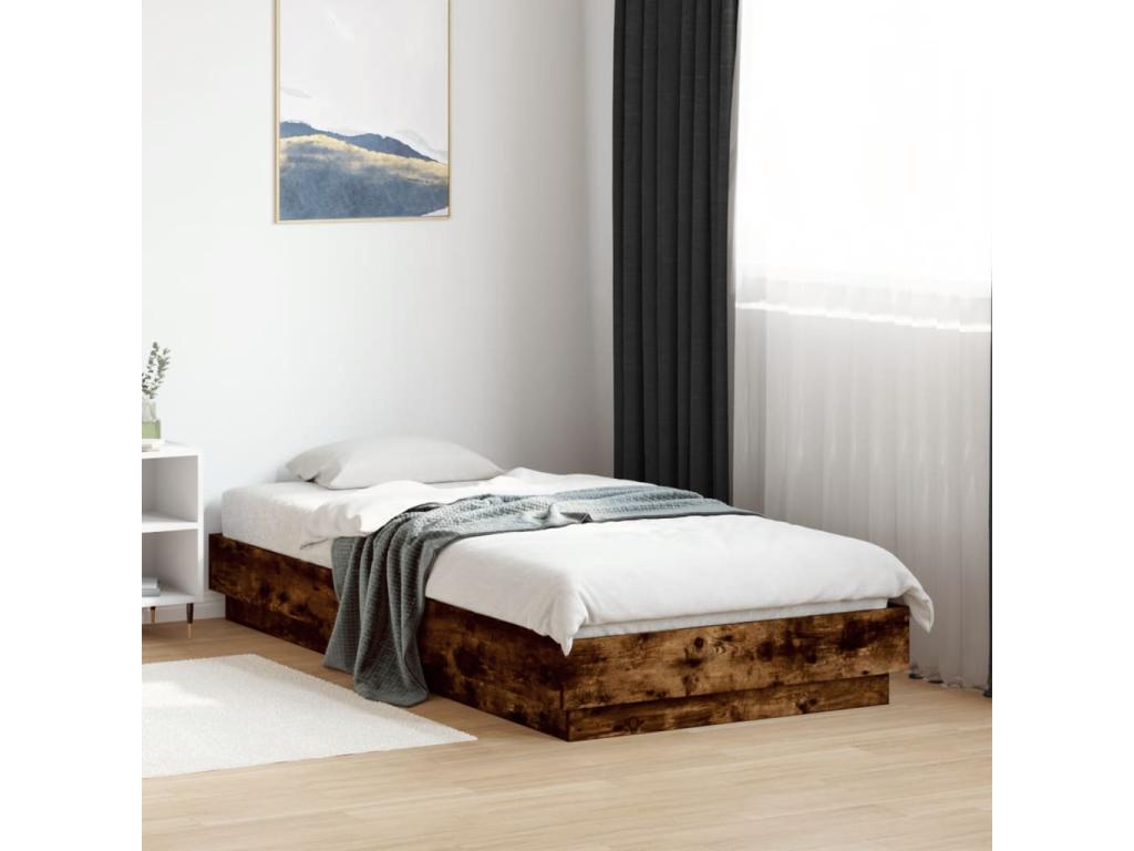 Smoked oak bed frame 75x190 cm engineered wood RHSD50006