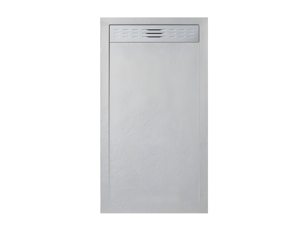 Shower tray 70x125 cm with grey side grate Ral 7035 in synthetic resin and marble powder with drain GOVT50015