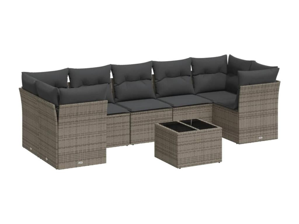 8-piece garden furniture set with grey resin wicker cushions HAUM12153