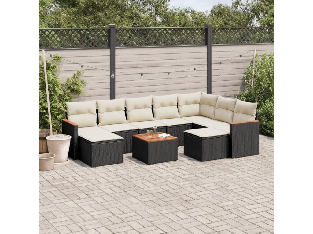 10-piece garden furniture set with cushions, Zensova woven resin DADU50545