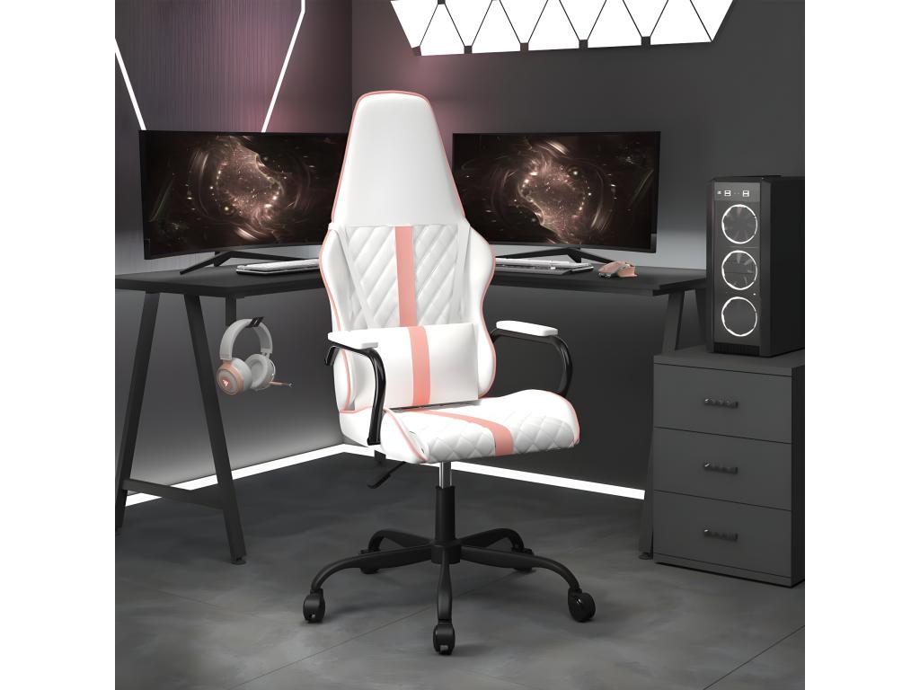 Pink and white faux leather massage gaming chair SWFC80551