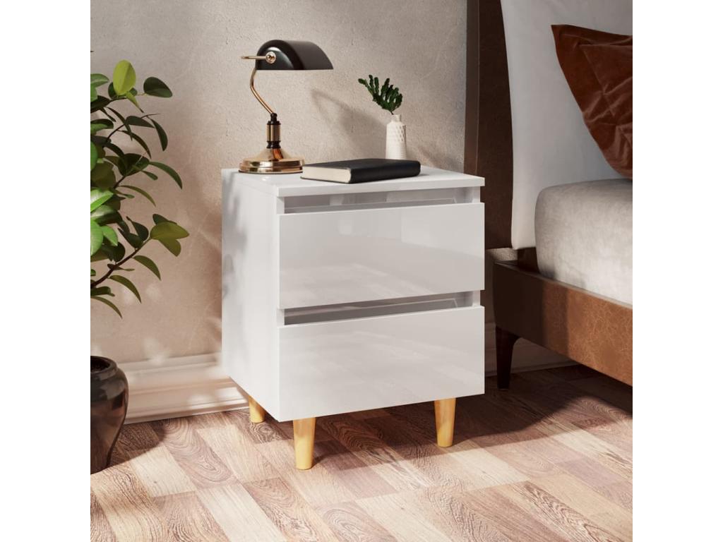 Bedside tables with pine legs, 2 pcs, glossy white, 40x35x50 cm, PRYQ02685
