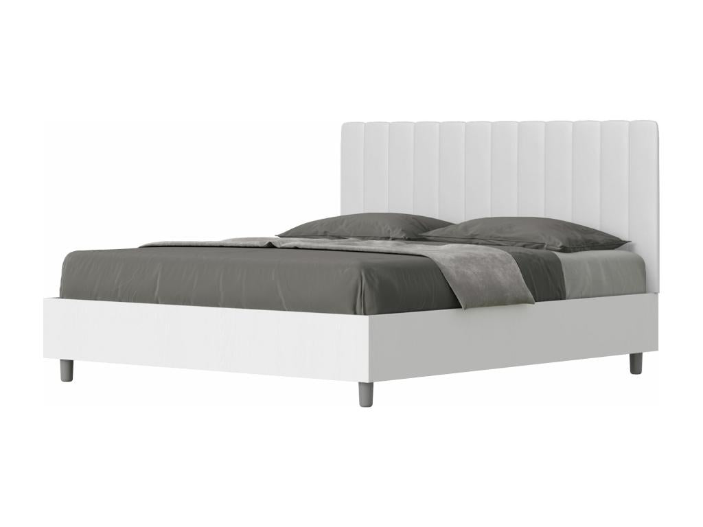 Storage bed 160x190 white ash structure headboard white imitation leather Lumenao GDUX12678