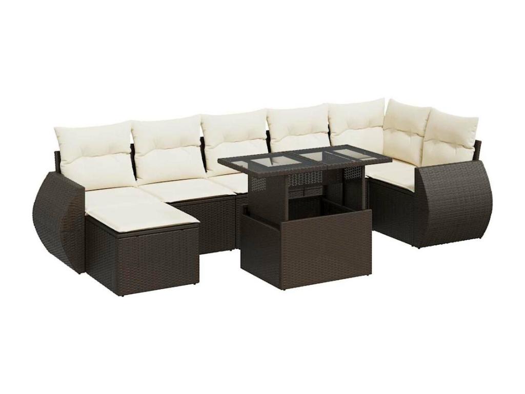 8-piece garden furniture set with brown resin wicker cushions GGAT39711