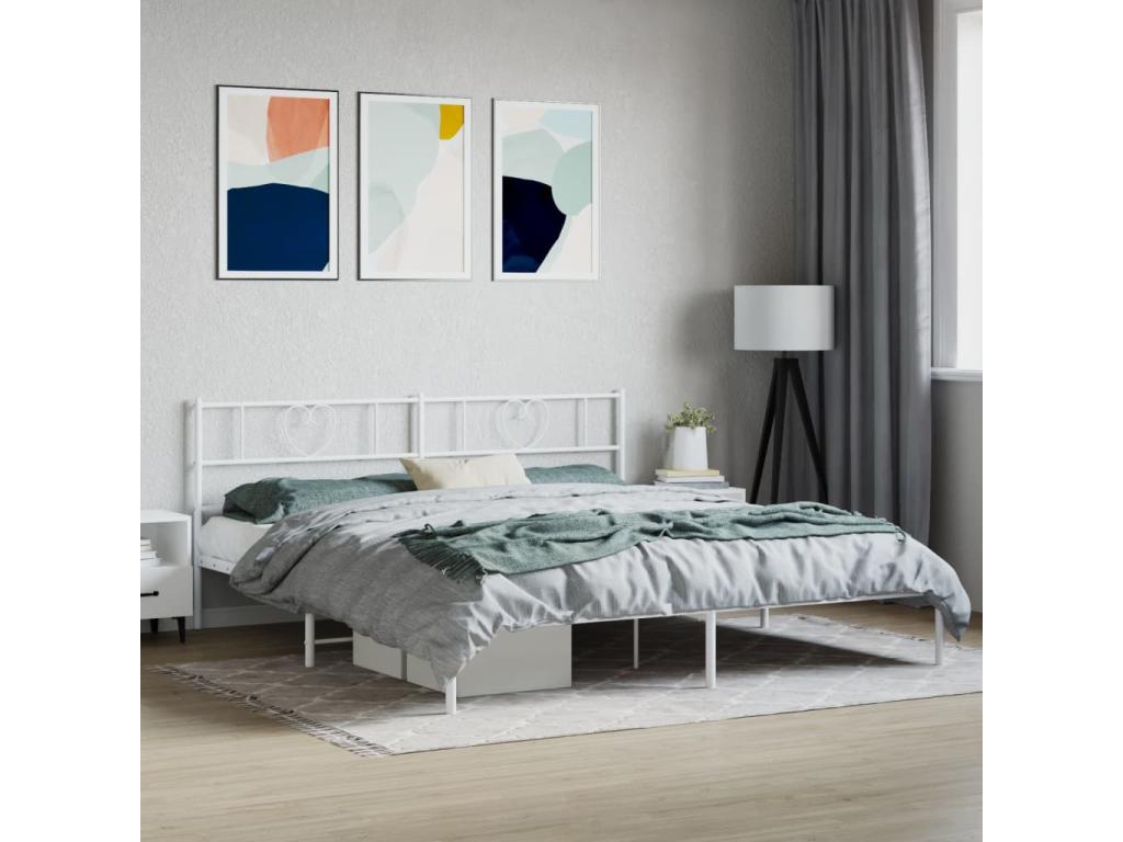 Metal bed frame with white headboard 200x200 KQRD15010