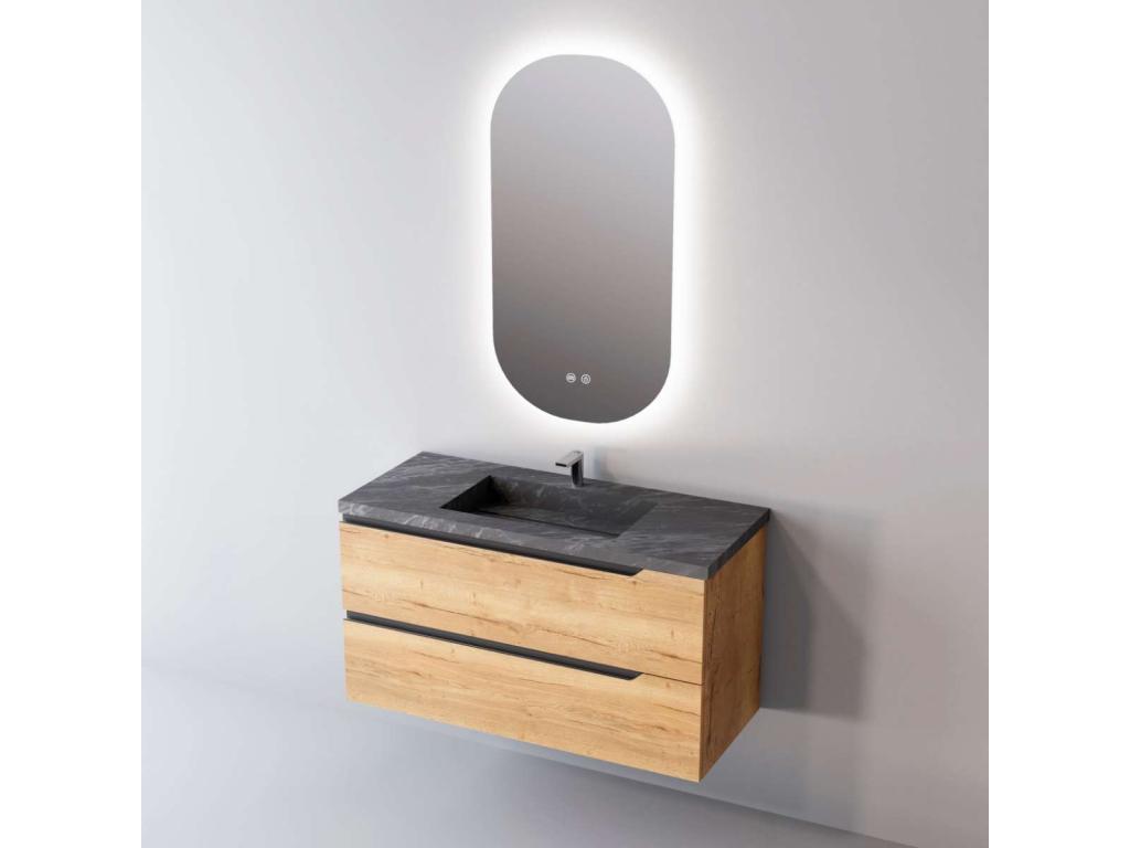 Zensova porcelain stoneware bathroom vanity unit with 2 drawers, 80cm wide x 54cm high x 45cm deep, light oak finish, Zensova QPXZ87975