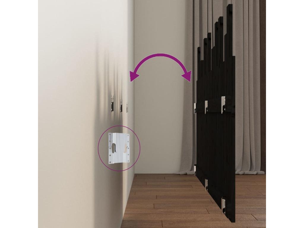 Wall-mounted headboard, black, 146.5x3x80 cm, solid pine wood, AFND07132