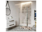Walk-in shower enclosure with frosted glass center, 140 x 30 x 200 cm, with pivoting return and 70-120 cm cylindrical support bar, JMYF48231