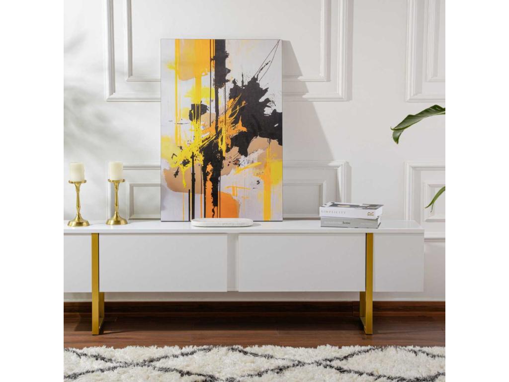Modern TV unit with 2 drop-down doors, 180cm wide, white and gold, RTWA75830