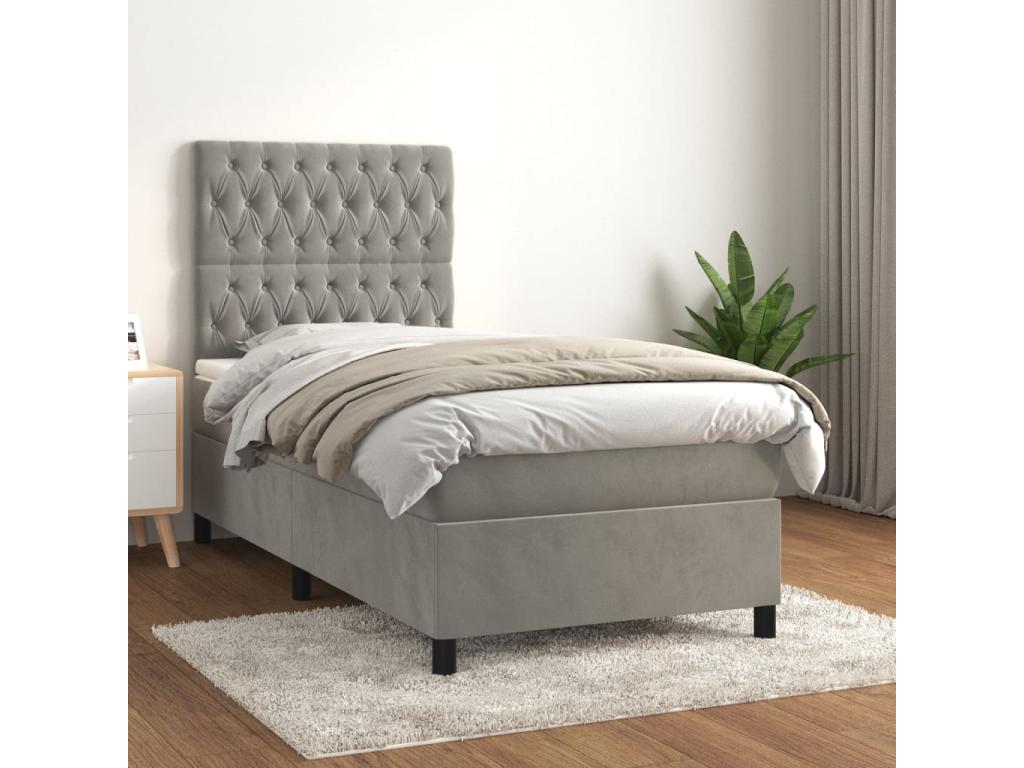Zensova upholstered bed and mattress, light grey, 80x200 cm, velvet, DDNA20577