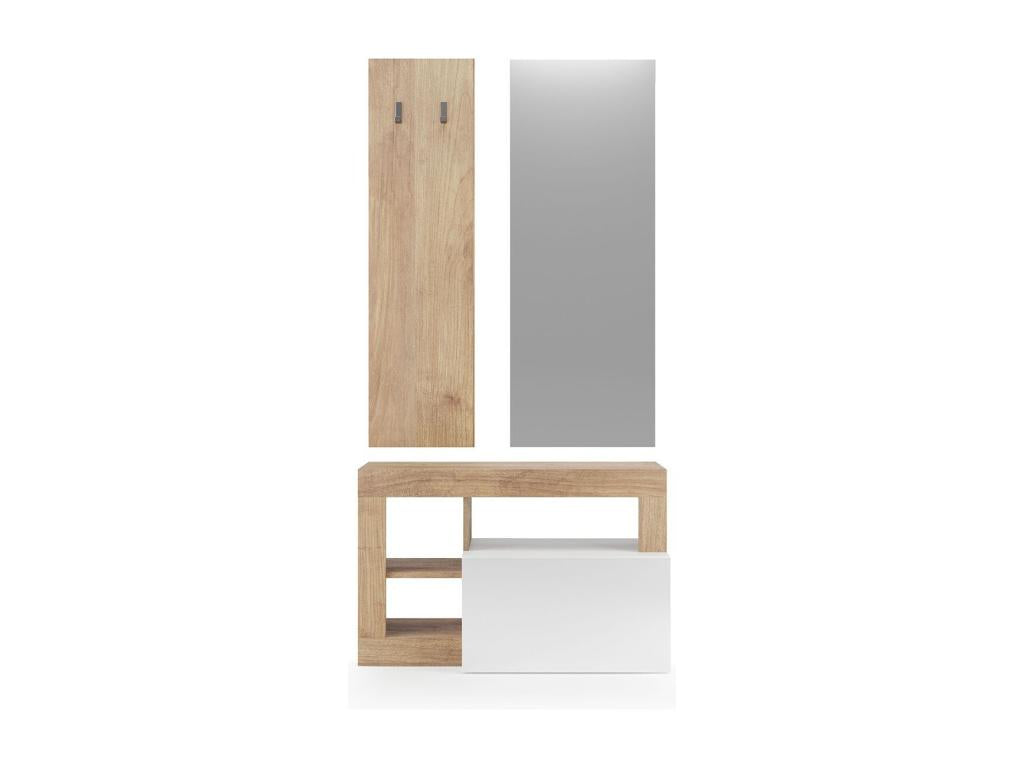 3-piece set with small wall-mounted coat rack and mirror Zensova - H165 cm JKAV53998