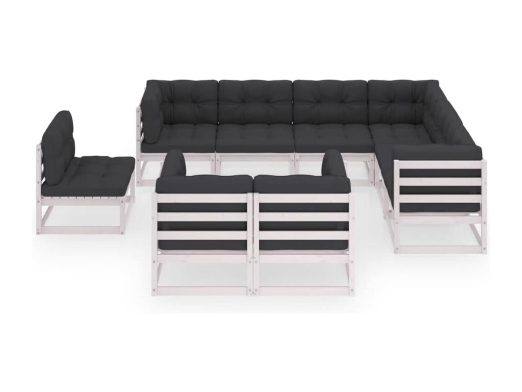 9-piece garden furniture set with cushions, white, solid pine wood LNFX69485