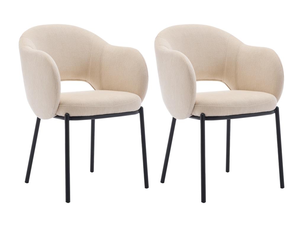 Set of 2 chairs with armrests in textured Zensova and metal - Beige - Zensova AWBB67836