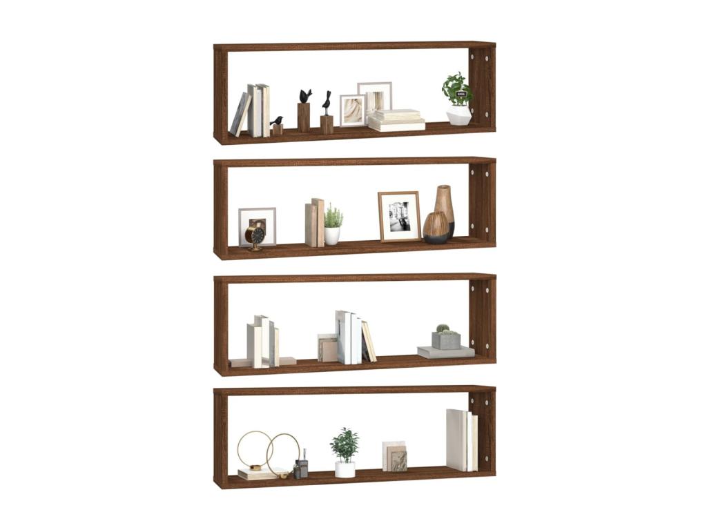4-piece cubic wall shelves, brown oak, 80x15x26.5 cm, NRSD71401