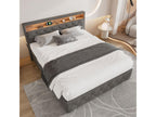 Upholstered bed with 4 drawers and shelf - 160x200 cm - LEDs and USB - Zensova linen - Zensova - grey JXQF81795