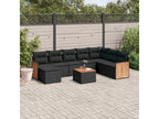 9-piece garden furniture set with cushions, black woven resin ZDLO23617