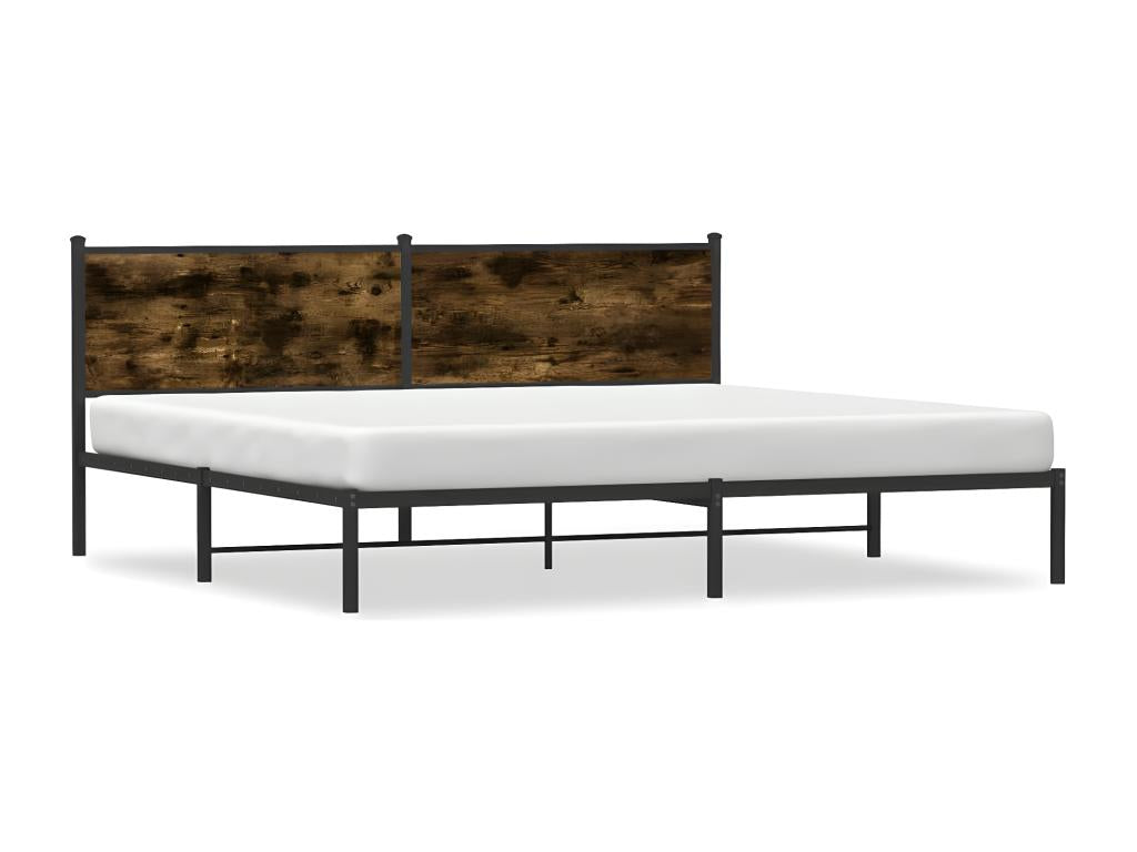Metal bed frame with smoked oak headboard, 193x203 cm, RFDP27572