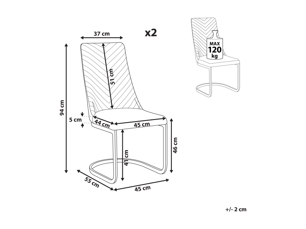 Set of 2 ALTOONA dining chairs, navy blue velvet, IHIG09499
