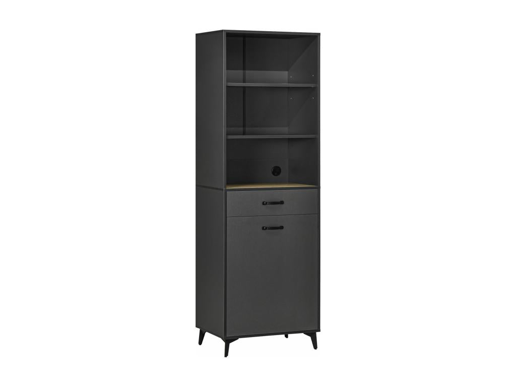 High industrial design sideboard with multiple storage options - door with shelf, drawer, and 3 niches - black metal base, grey MDF YCYQ50553