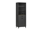 High industrial design sideboard with multiple storage options - door with shelf, drawer, and 3 niches - black metal base, grey MDF YCYQ50553