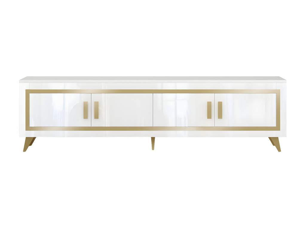 Zensova - White Living Room Set with Gold Decor, TV Stand, Sideboard with LEDs, Coffee Table TUEQ44356