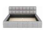 Upholstered double bed 140x200 cm with soft backrest, upholstered bed frame, linen grey, mattress not included YHTD28698
