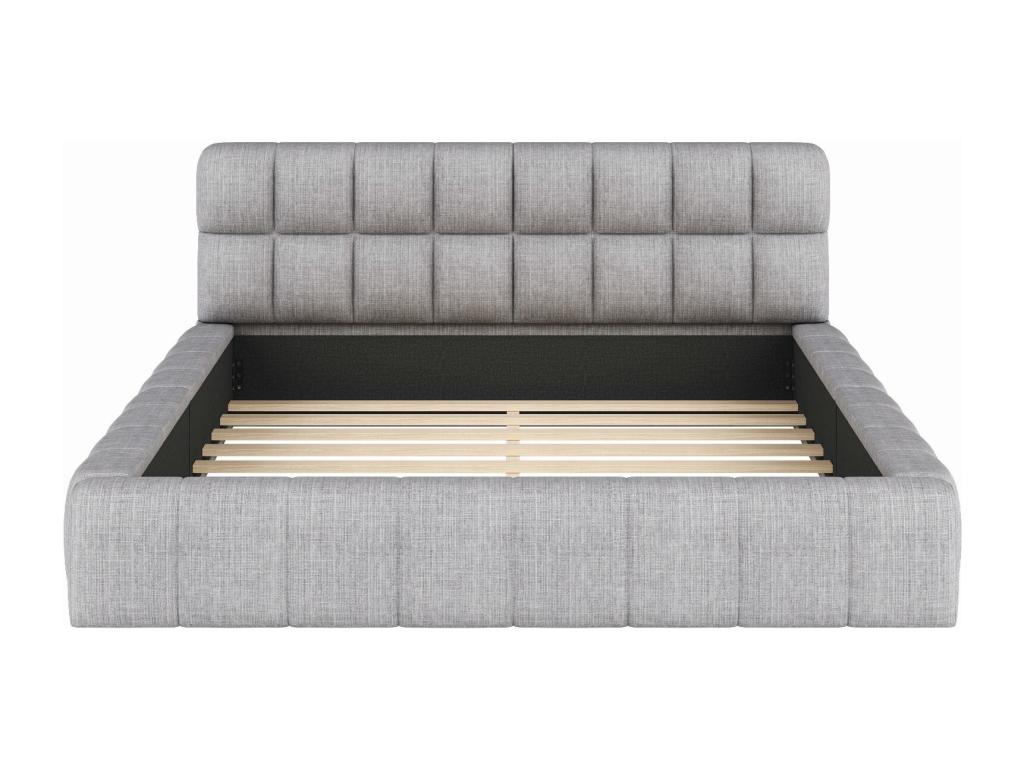 Upholstered double bed 140x200 cm with soft backrest, upholstered bed frame, linen grey, mattress not included YHTD28698