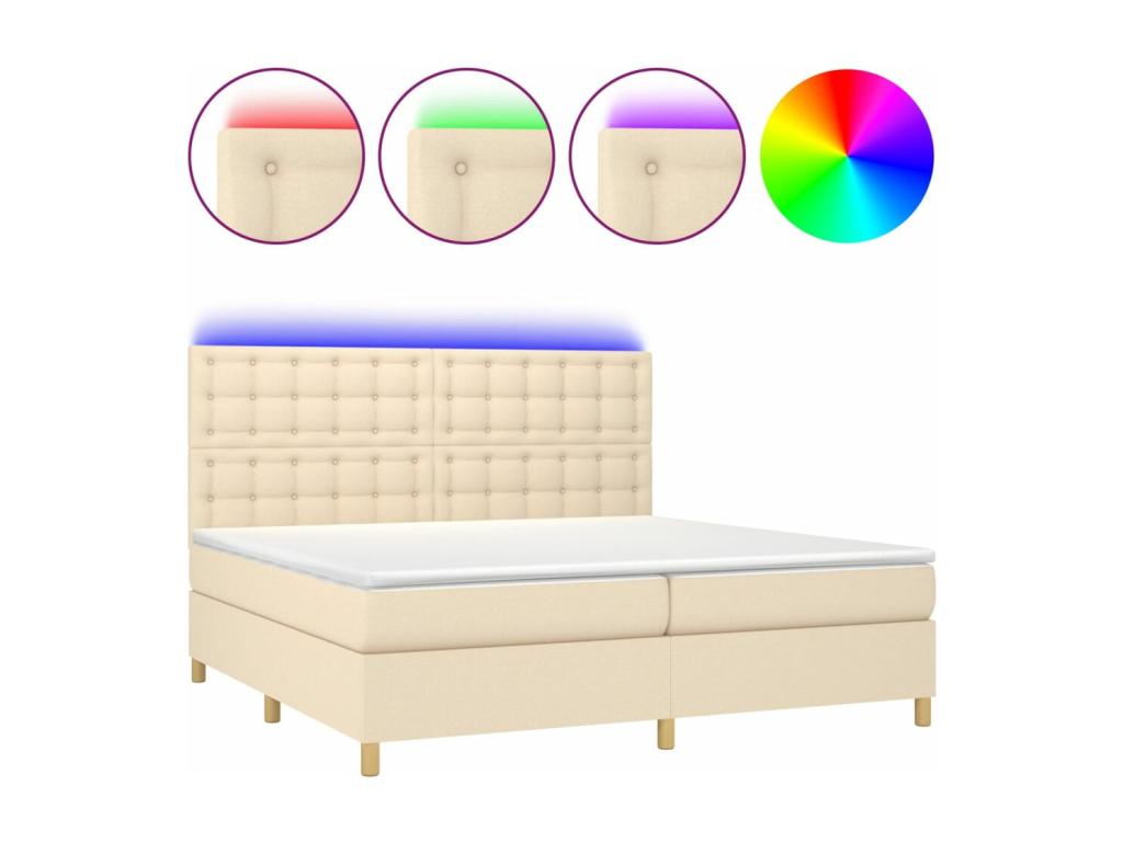Zensova bed and mattress with LED lighting, cream color, 200x200cm, Zensova XKYY61338