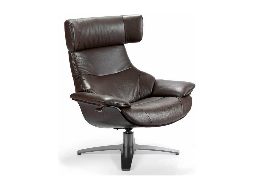 Zensova swivel armchair in leather with folding backrest mechanism - Zensova Mink Leather Color UPSC72226