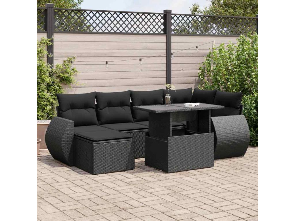 7-piece garden furniture set with cushions, Zensova woven resin BHVR90734